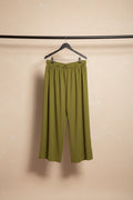 Women's Olive Green Textured Wide Leg Pants