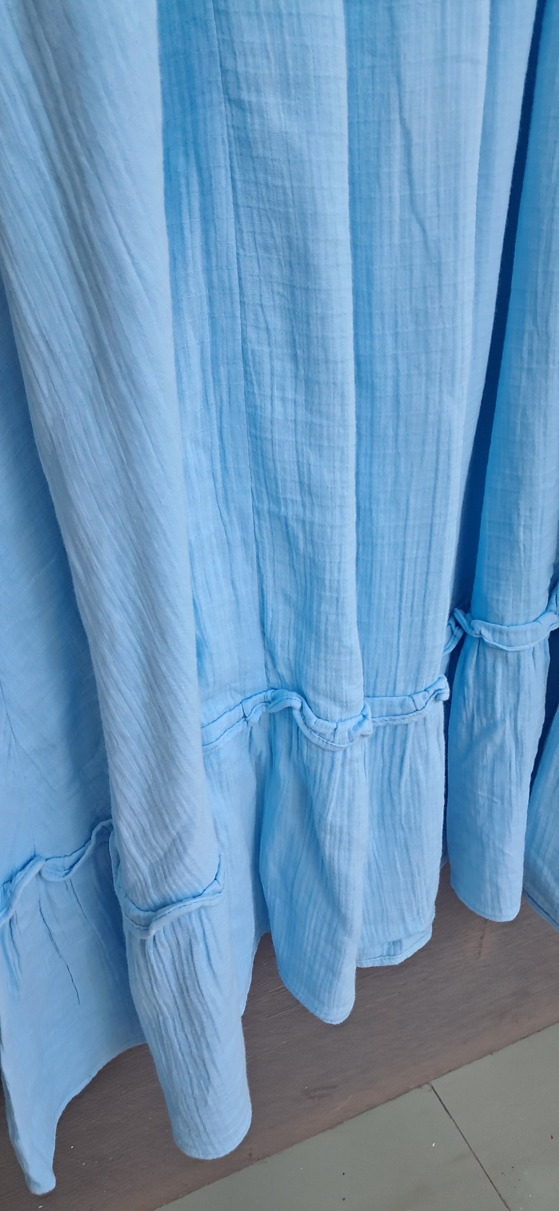Alankriti By Tanu Sky Blue Smocked A-Line Midi Dress