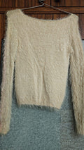 Women's Cream Fuzzy Knit Cropped Sweater Top