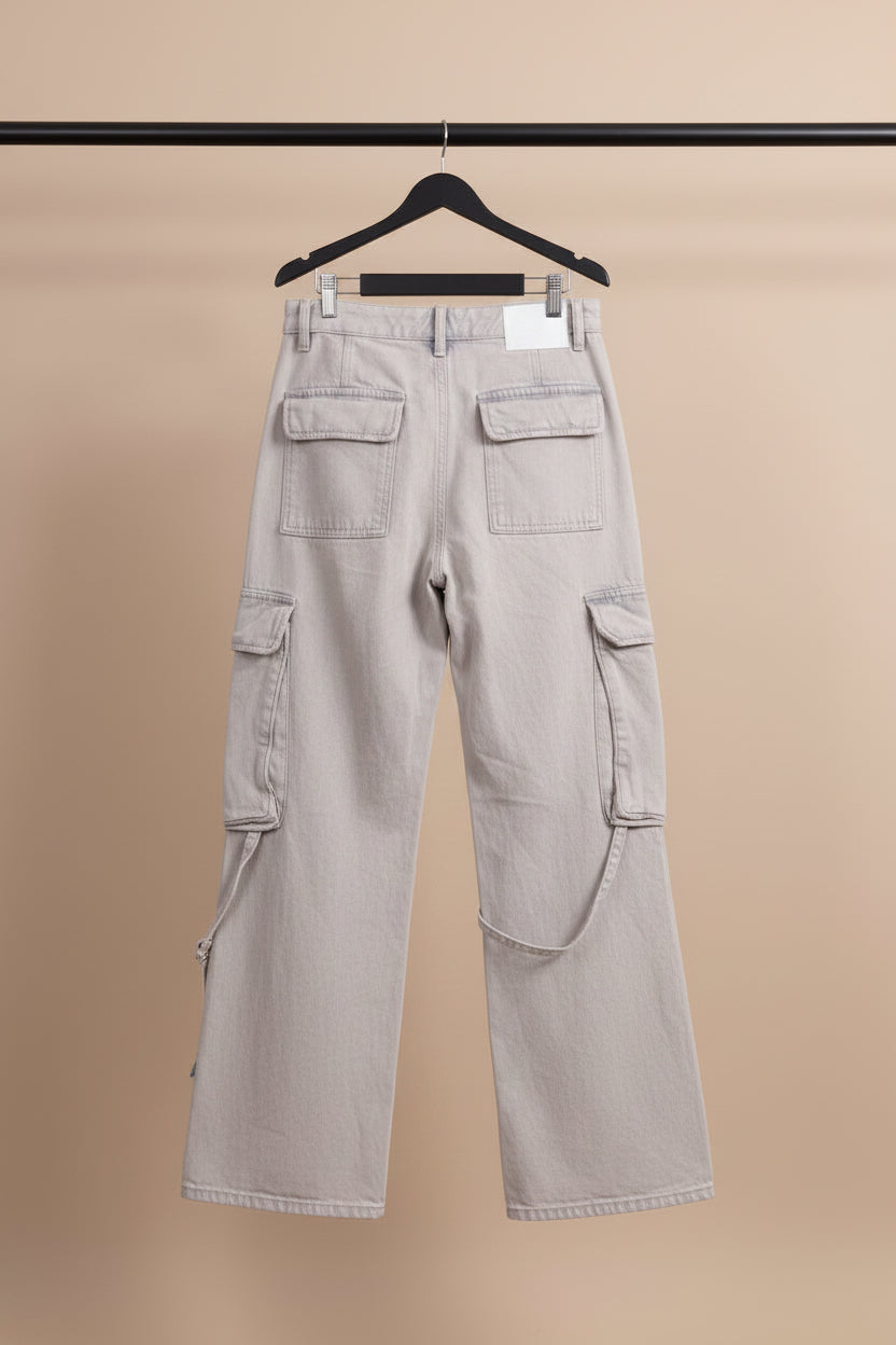 Women's Light Wash Wide Leg Cargo Denim Jeans
