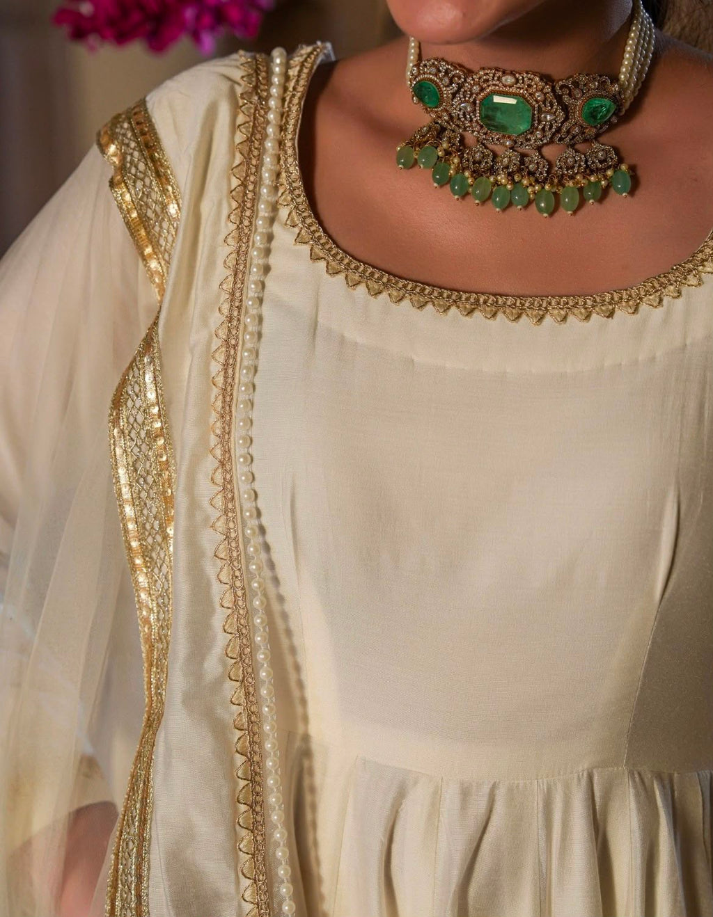 Indian Virasat White Anarkali Kurta Set with Dupatta and Pants