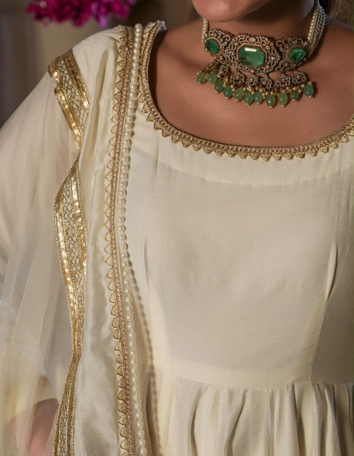 Indian Virasat White Anarkali Kurta Set with Dupatta and Pants