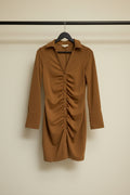 H&M Brown Ruched Button-Front Collared Mini Dress