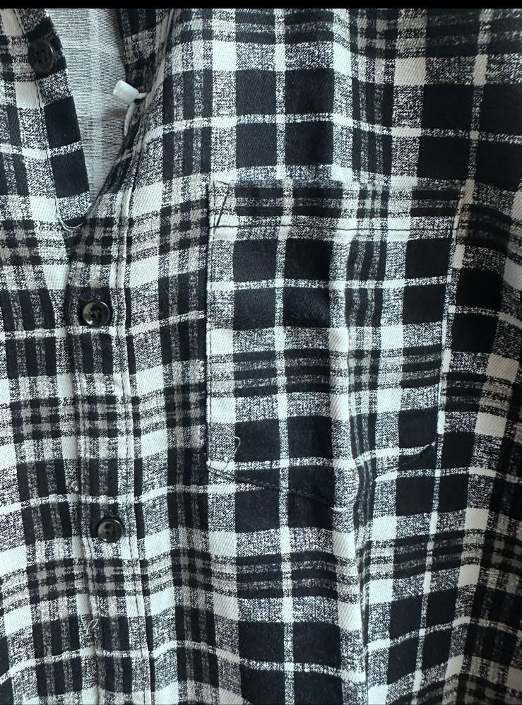 TREND BRIDGE Men's Black and White Plaid Flannel Shirt