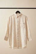 Women's Beige & White Patterned Long Sleeve Button-Up Shirt