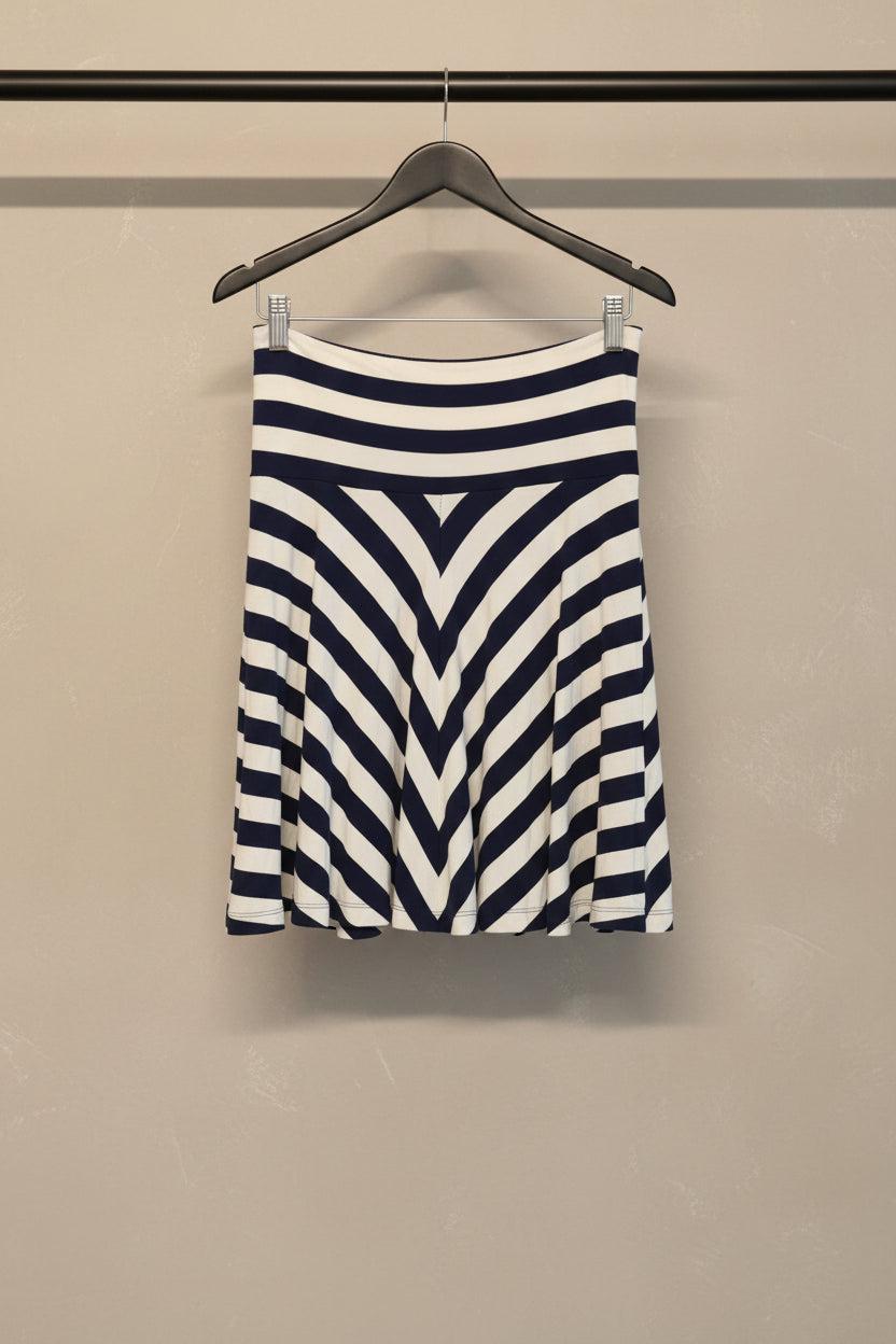 NUON Women's Navy Blue and White Striped A-Line Mini Skirt