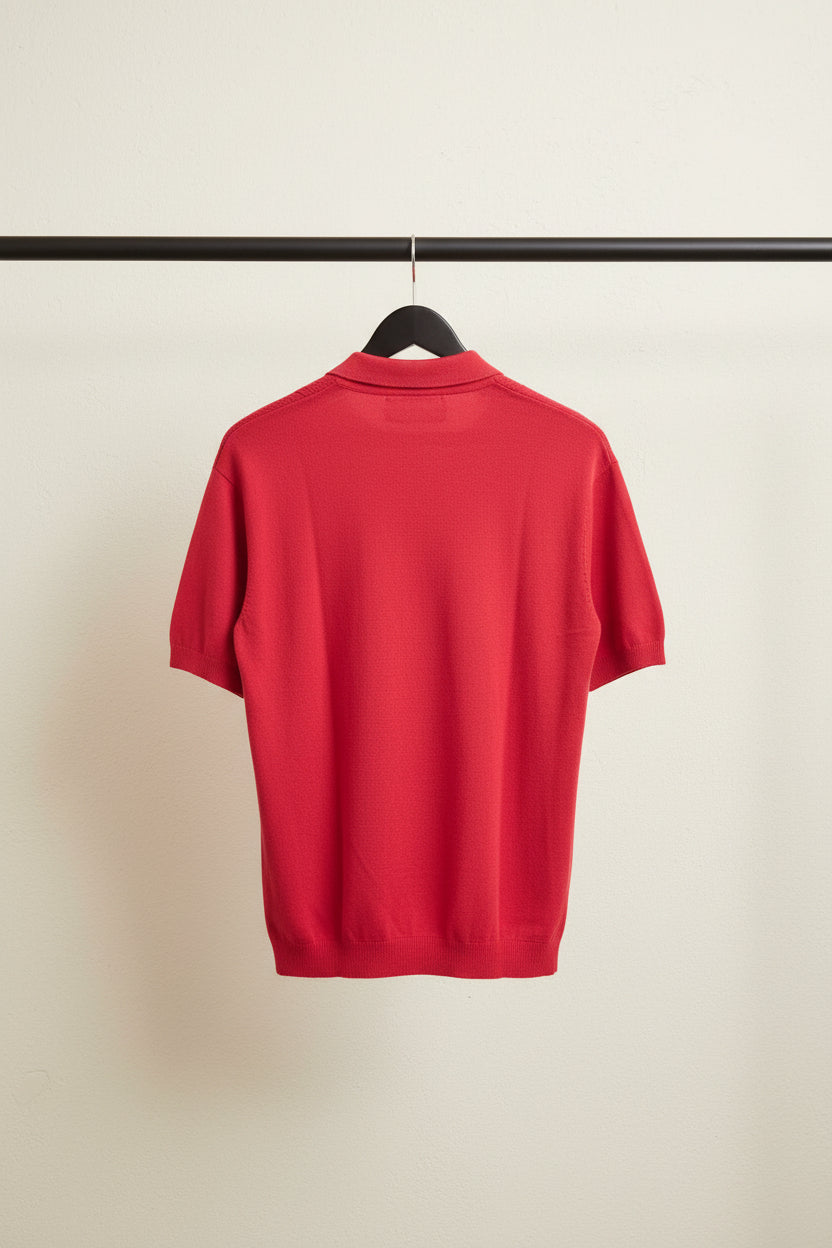 Fred Perry Men's Red Cable Knit Polo Shirt