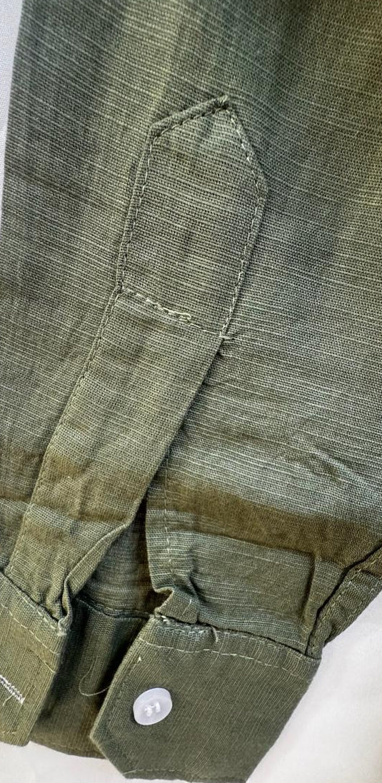 H&M Men's Olive Green Linen Blend Long Sleeve Casual Shirt