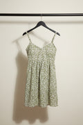 Women's Green and White Floral Print Sleeveless A-Line Top