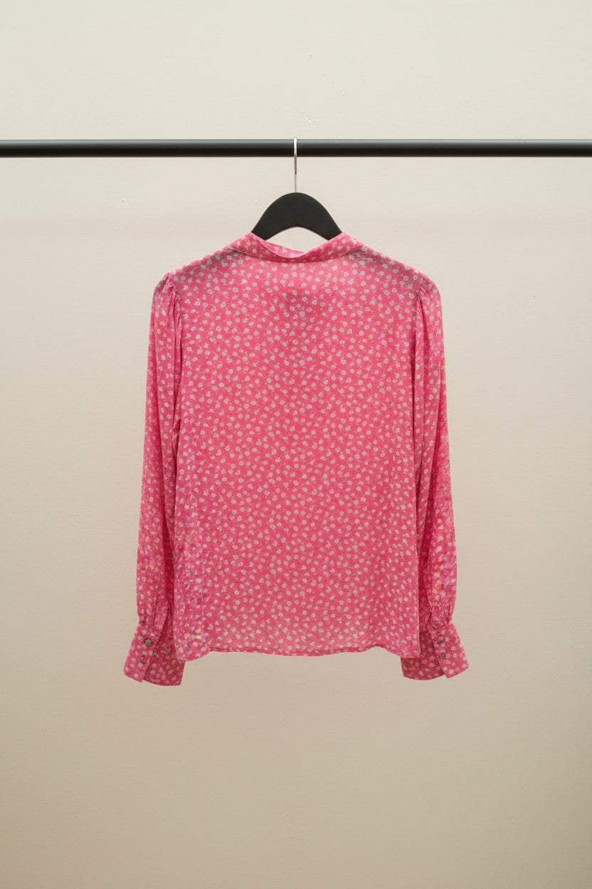 Women's Pink Floral Long Sleeve Button-Up Blouse