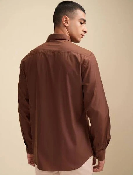 Men's Brown Solid Full Sleeve Casual Shirt