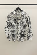 Men's White & Black Floral Print Long Sleeve Button-Down Shirt