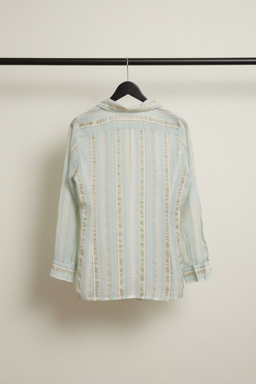 Women's Striped Long Sleeve Collared Shirt