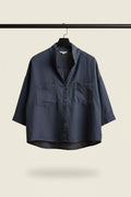 Rimore Women's Navy Blue Linen Blend Collared Shirt
