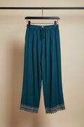 Women's Teal Green Palazzo Pants with Lace Hem