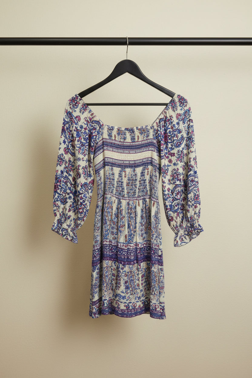 Angie Women's Multicolor Paisley Smocked Off-Shoulder Rayon Midi Dress