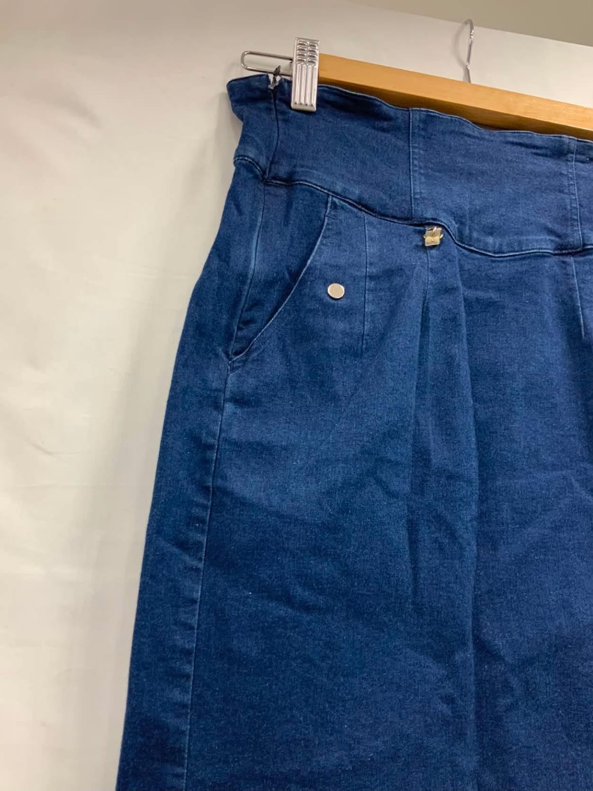 Women's Dark Blue High-Waisted Denim Midi Skirt