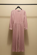Women's Pink Long Sleeve Pleated Wide-Leg Jumpsuit