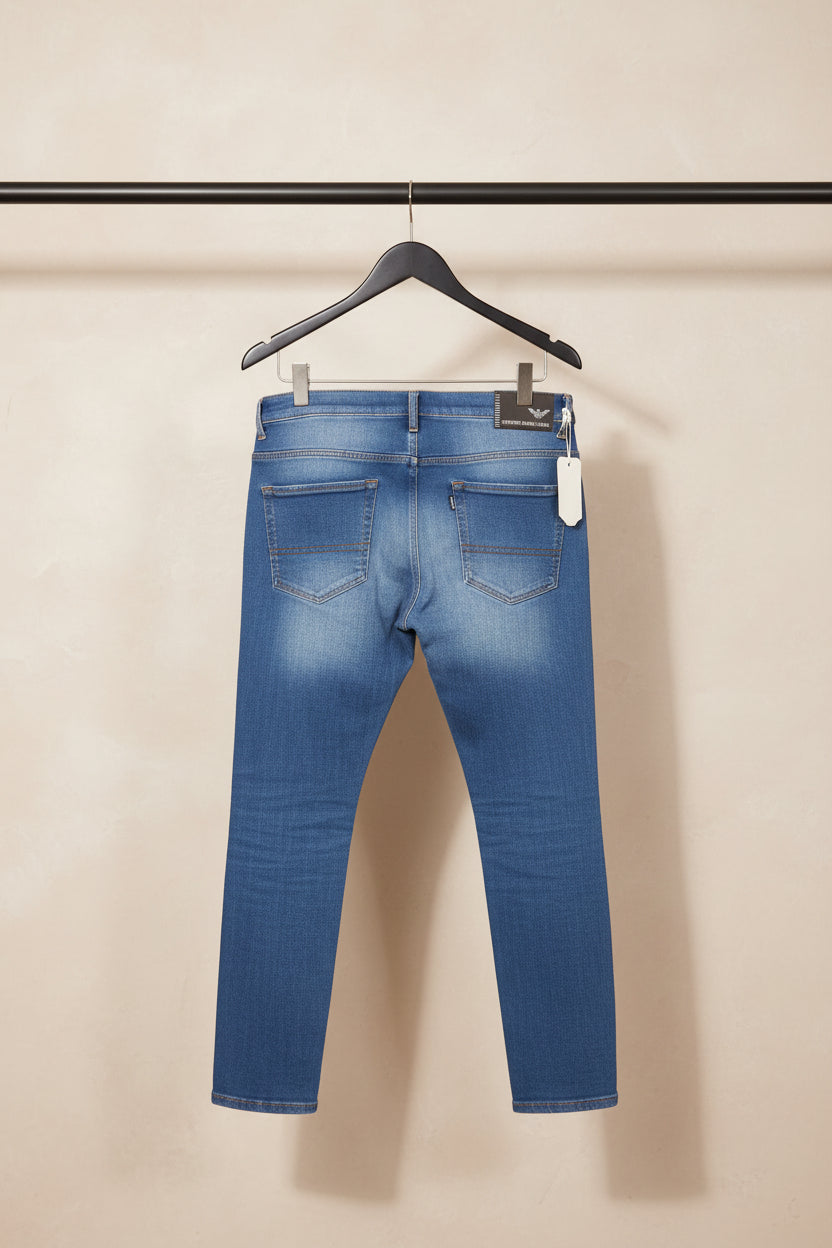 Emporio Armani Men's Blue Washed Denim Slim Fit Jeans