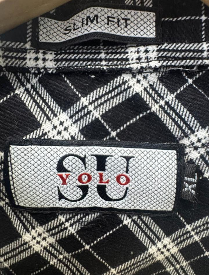 SU YOLO Men's Black and White Plaid Slim Fit Casual Shirt