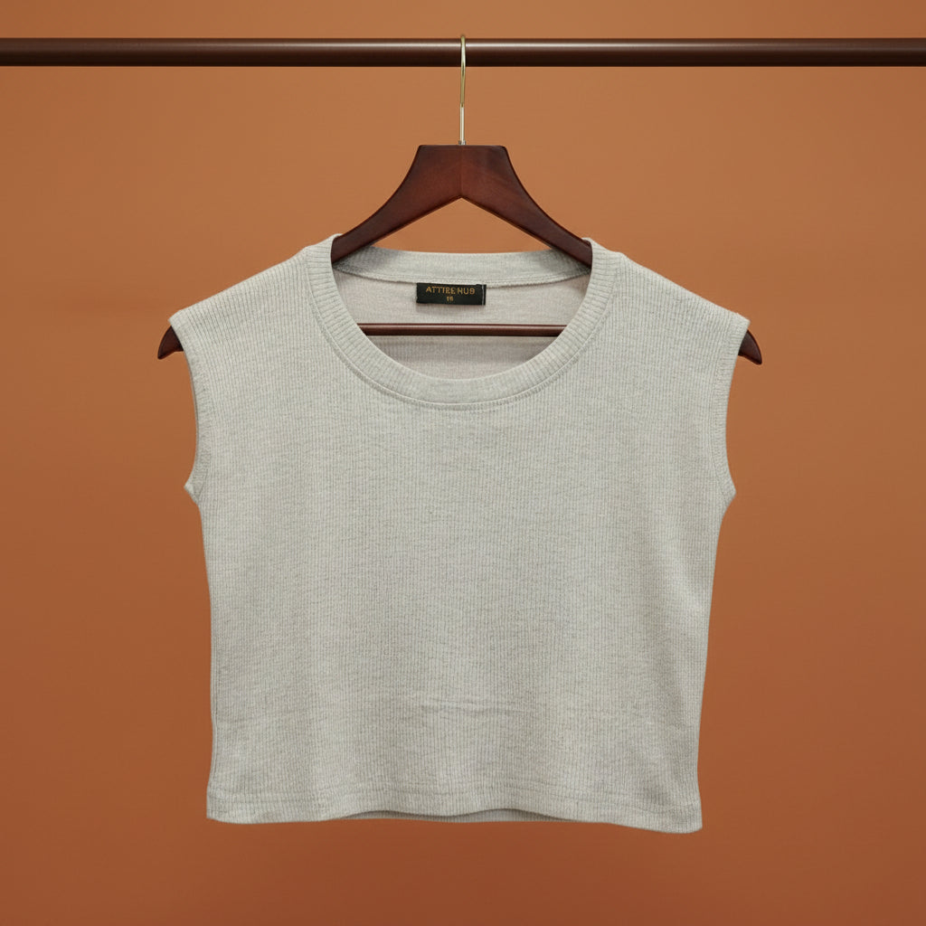 ATTIR HUB Women's Grey Ribbed Sleeveless Crop Top