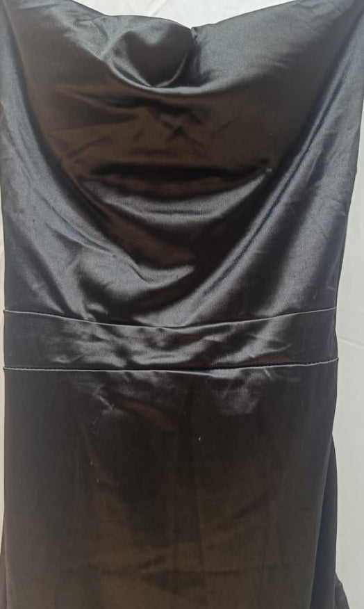 Black Satin Cowl Neck Ruffled Maxi Dress