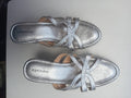 September Women's Silver Textured Block Heel Sandals