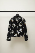Women's Black Leaf Print Textured Collared Long Sleeve Shirt