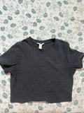 Forever 21 Women's Dark Grey Ribbed Short Sleeve Top