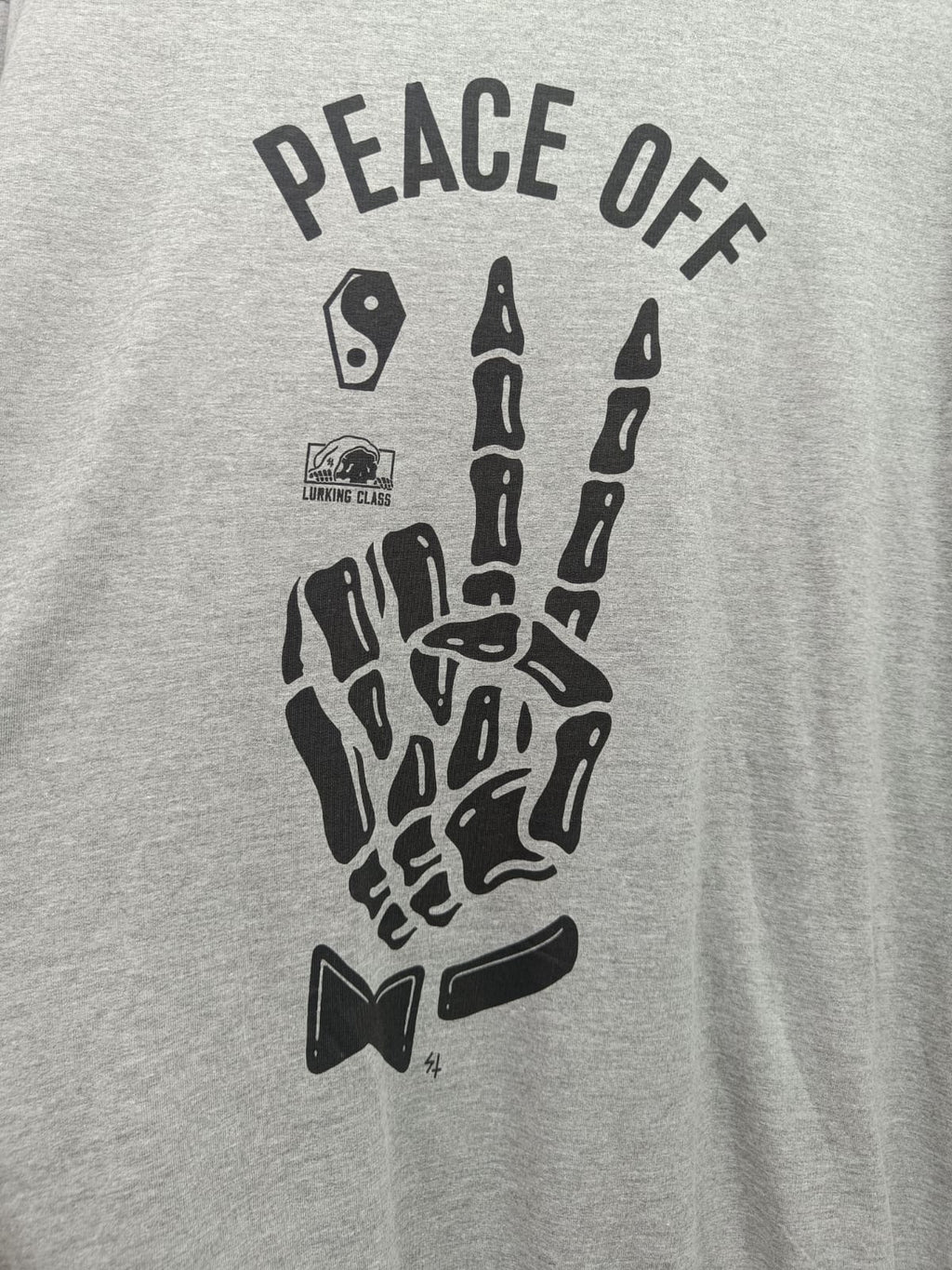 Lurking Class Unisex Grey "Peace Off" Skeleton Hand Graphic Sweatshirt
