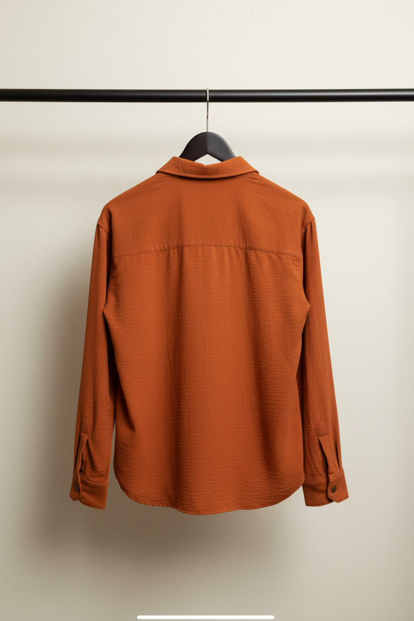 Men's Friend Club Orange Textured Casual Shirt