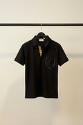 Burberry Men's Black Waffle Knit Polo Shirt with Nova Check Trim