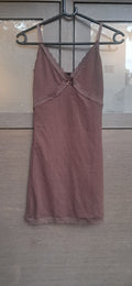 Brown Ribbed Lace Trim Camisole Slip Dress