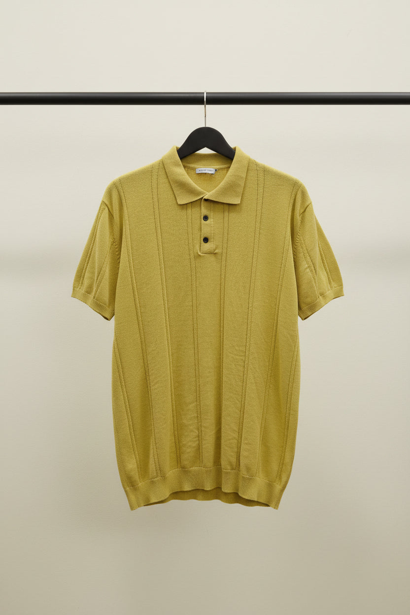Zara Men's Green Ribbed Knit Polo Shirt