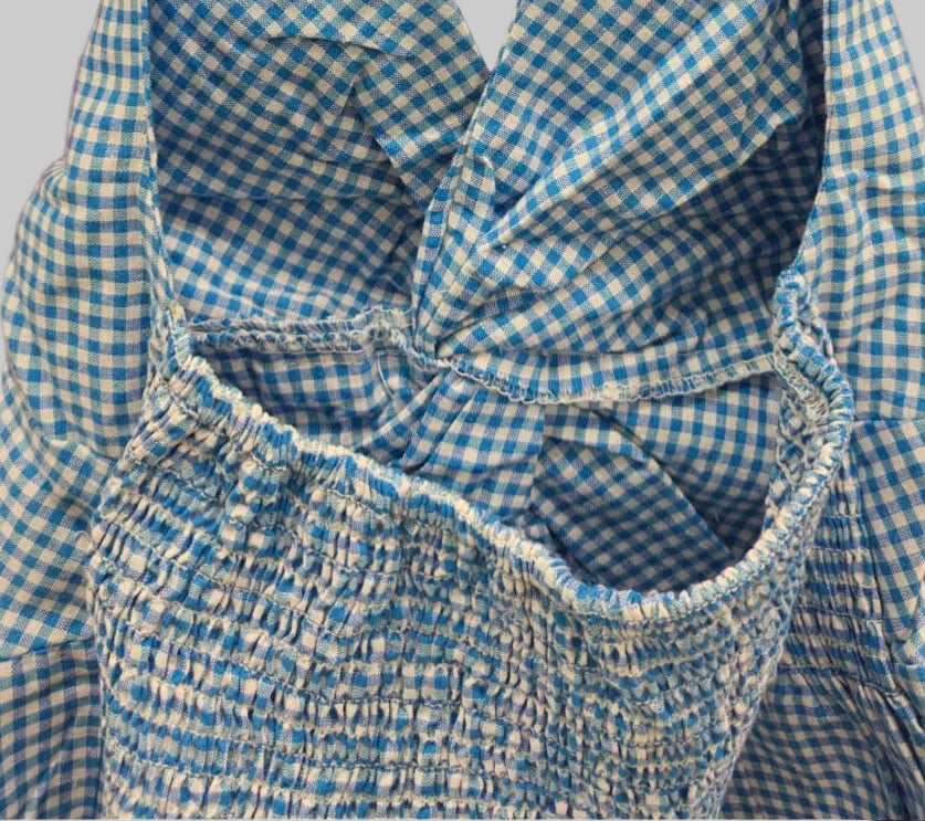 H&M Blue Gingham Halter Neck Smocked Top