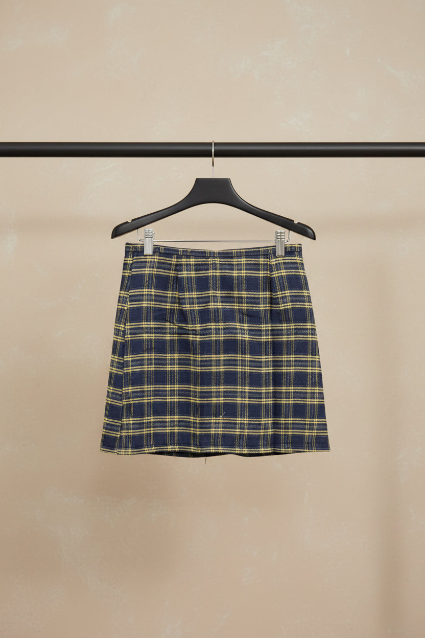 Women's Blue and Yellow Plaid A-Line Mini Skirt