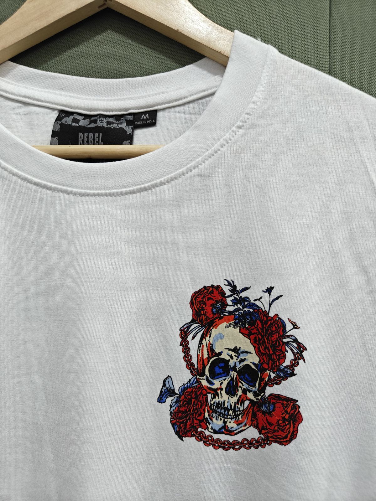 Rebel White Skull & Rose Graphic Print T-Shirt