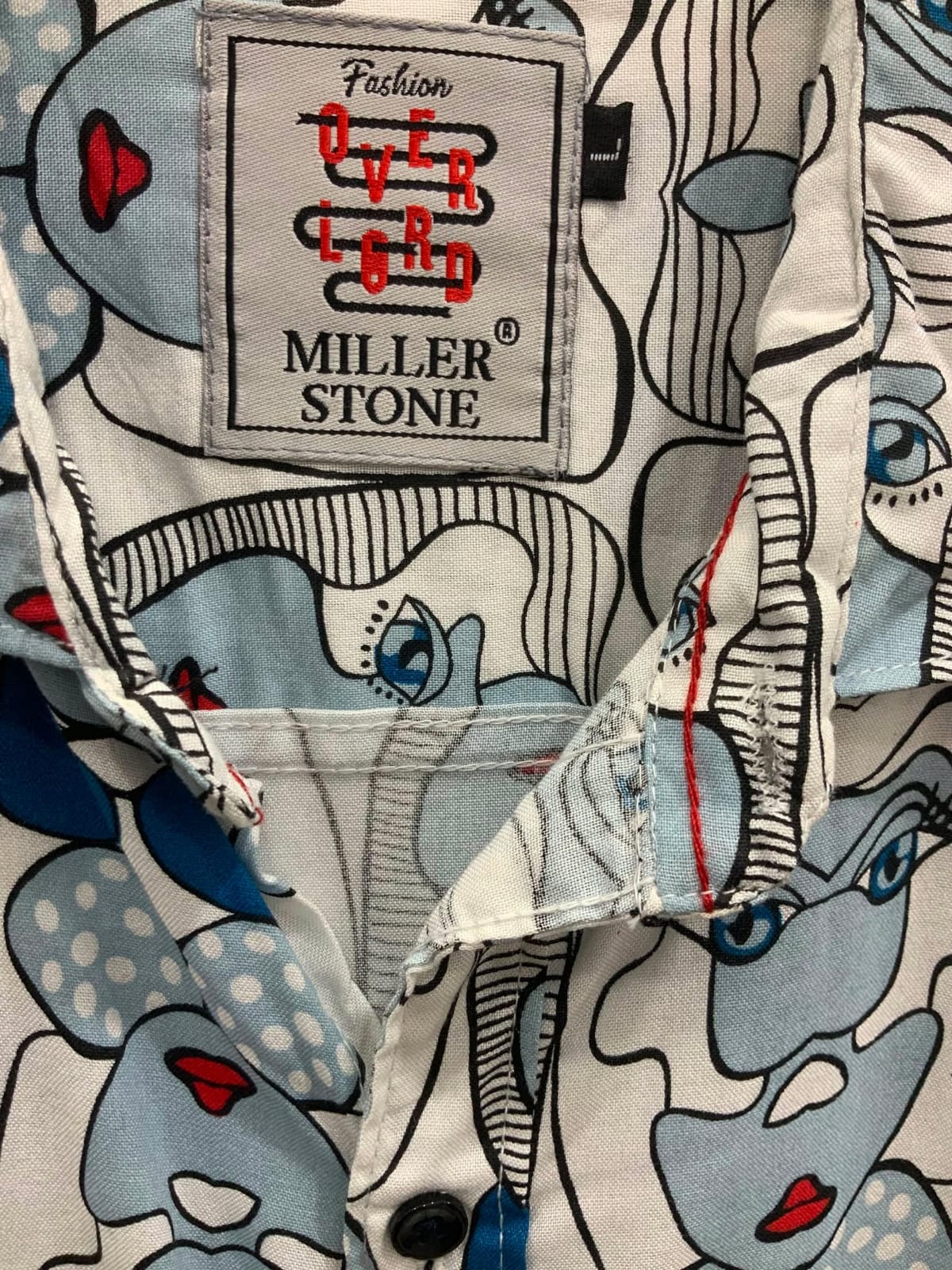 Miller Stone Men's Abstract Face Print Short Sleeve Shirt