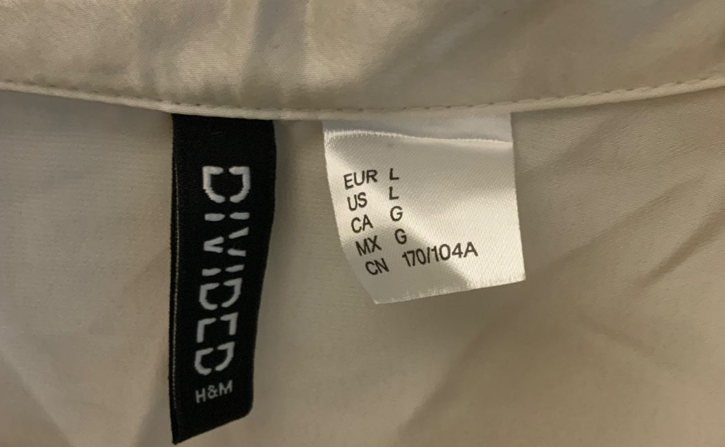 H&M Divided Women's Off-White Satin Long Sleeve Button-Up Shirt
