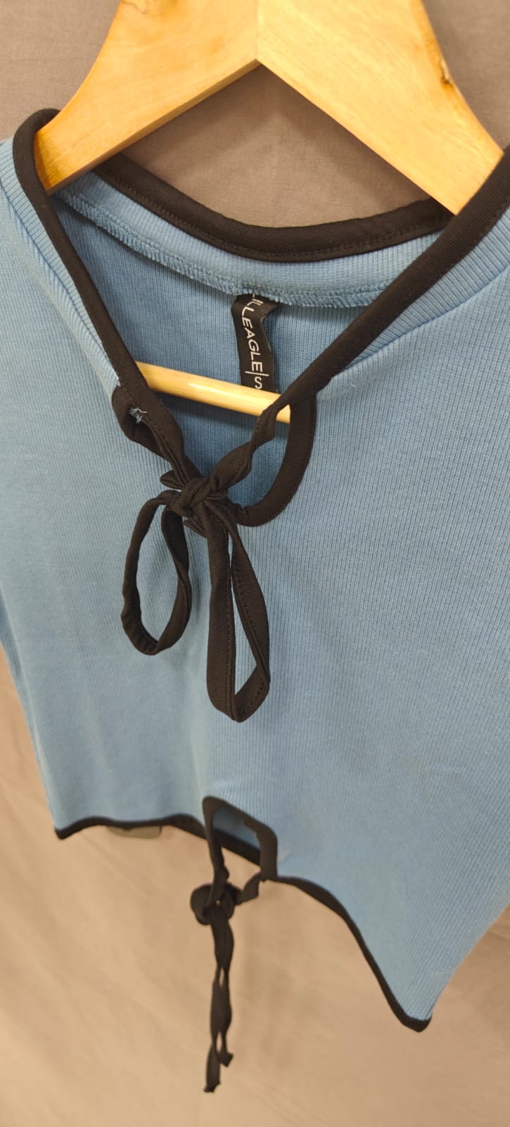 LEAGUES Women's Sky Blue Ribbed Crop Top with Front Tie Detail