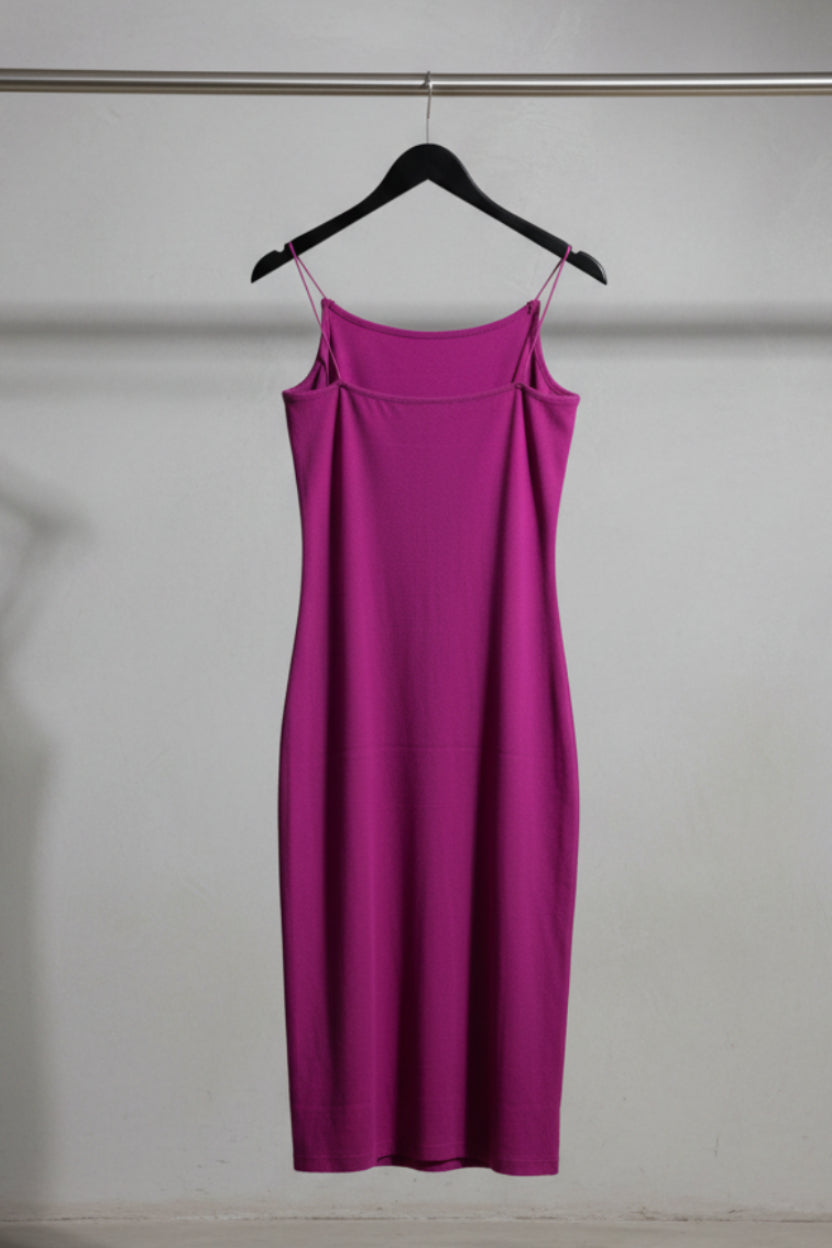 SHEIN Women's Fuchsia Ribbed Bodycon Cami Midi Dress