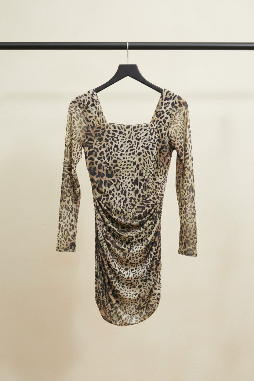 Women's Leopard Print Ruched Bodycon Mini Dress