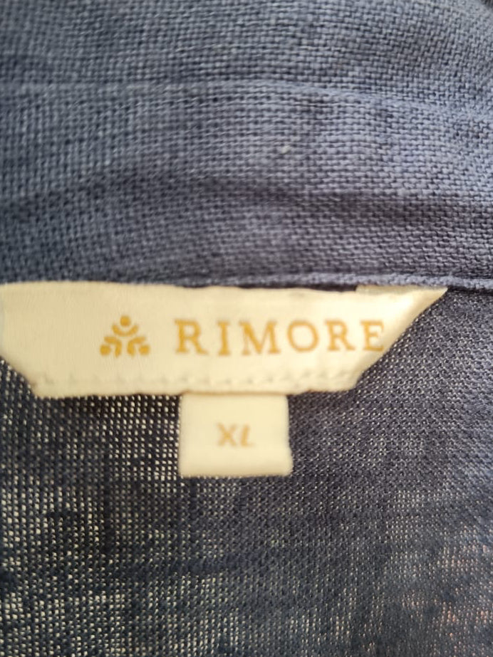 Rimore Women's Navy Blue Linen Blend Collared Shirt