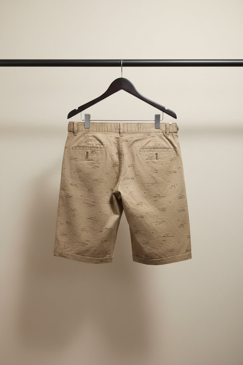 Wolf Rider Men's Beige Printed Casual Shorts