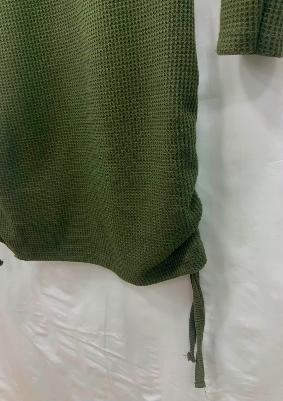 LILLEAGLE Women's Olive Green Waffle Knit Cutout Ruched Midi Dress