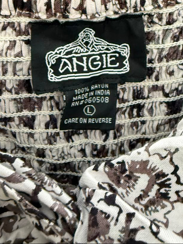 Angie Women's Floral Print Rayon Smocked Peasant Top