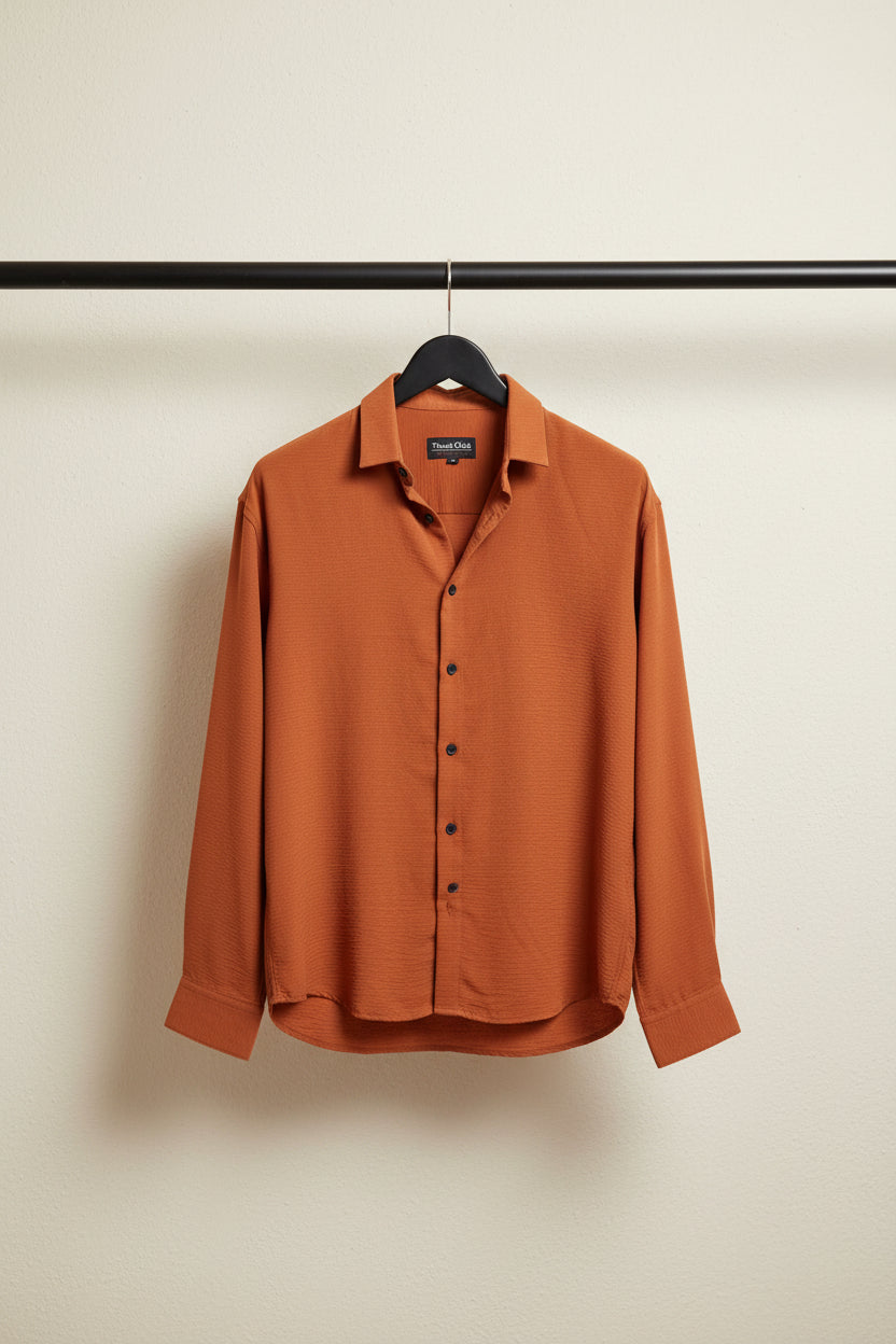 Men's Friend Club Orange Textured Casual Shirt