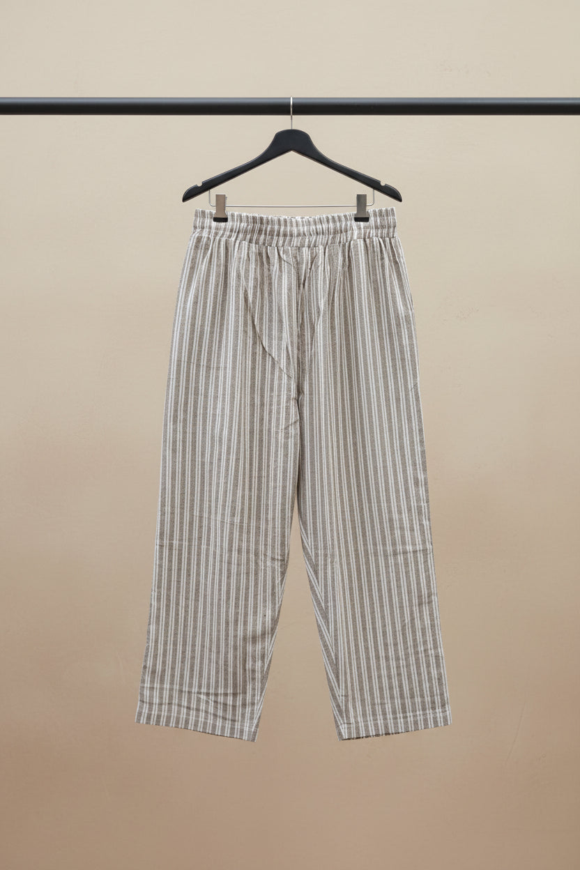 Women's Brown and White Striped Relaxed Fit Trousers