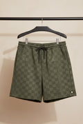 Men's Olive Green Checkered Textured Drawstring Shorts