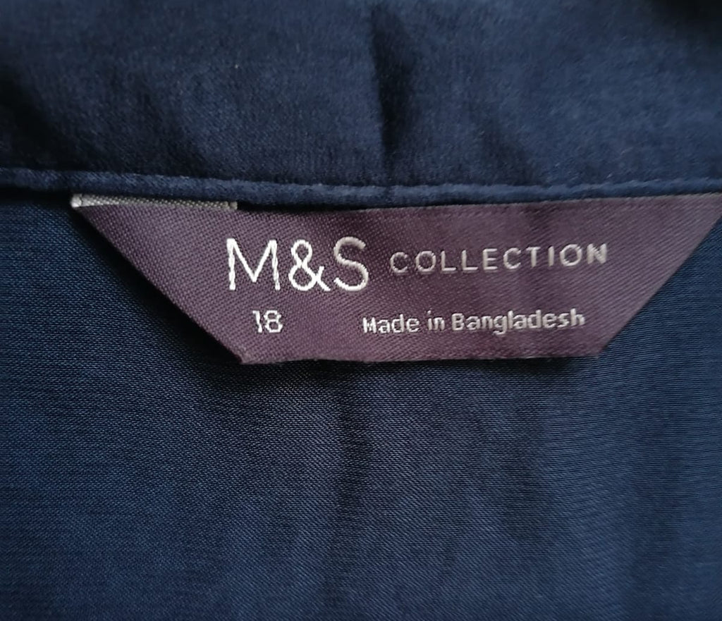 M&S Collection Women's Navy Blue Short Sleeve Collared Blouse